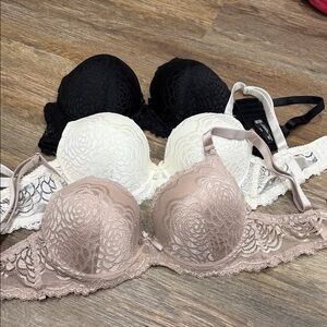 Lace Elegance Bra Trio - Black, White, and Tan